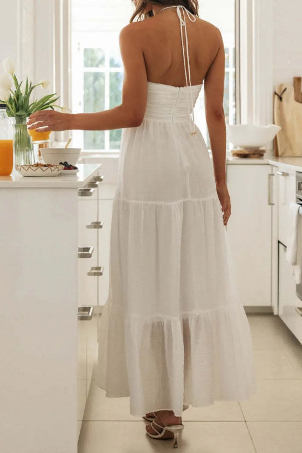 Tiered Halter Neck Printed Cami Dress - Ladyez
