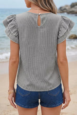 Stripe Striped Ruffle Sleeve Short Sleeve Round Neck Casual Shift Blouse
