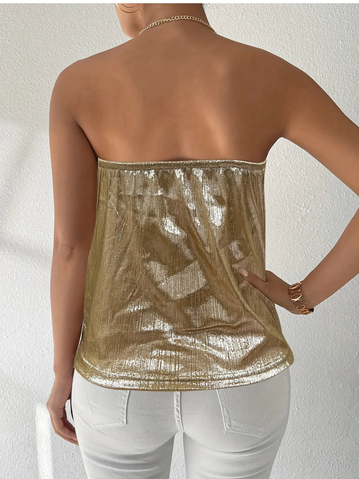 Chain Strap Halter Cowl Neck Cami - Ladyez