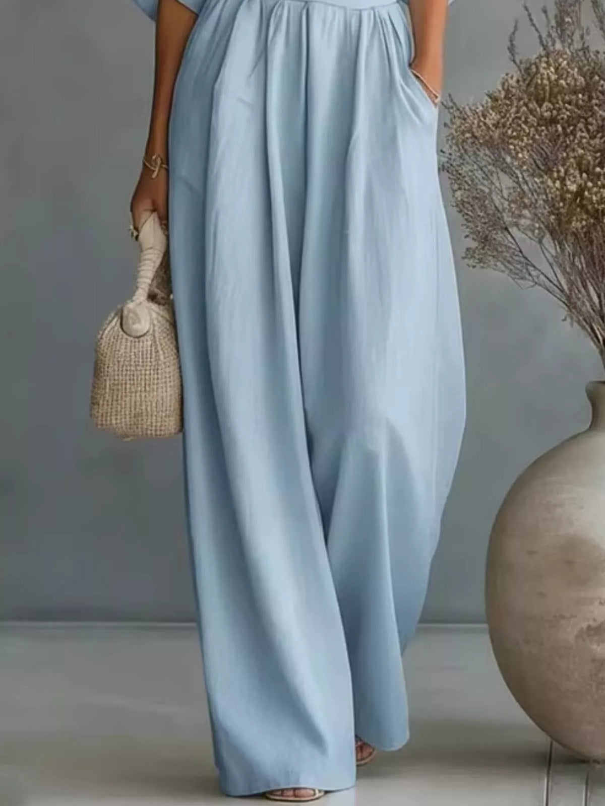 Full Size Half Sleeve Wide-Leg Jumpsuit Plus Size