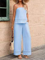 Lace Trim Cami and Wide Leg Pants Set