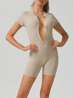 Half Zip Short Sleeve Active Romper - Ladyez
