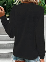 Eyelet Notched Long Sleeve T-Shirt