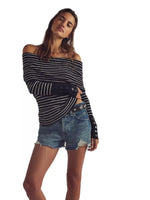 Striped Off-Shoulder Long Sleeve Knit Top