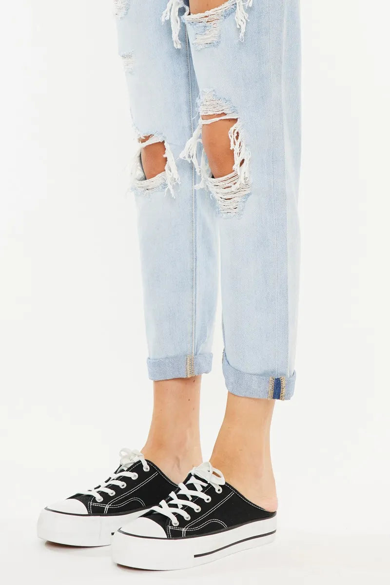 Kancan Open Pack Paperbag Mom Jeans - Ladyez