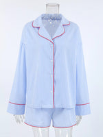 Striped Button Up Shirt and Shorts Lounge Set