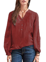 Full Size Notched Long Sleeve Blouse Plus Size
