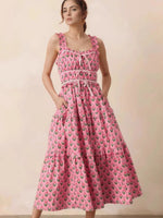 Floral Print Ruffled Midi Dress with Pockets