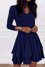 Layered Long Sleeve V-Neck Mini Dress
