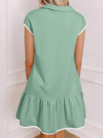 Zip Front Cap Sleeve Ruffle Hem Dress