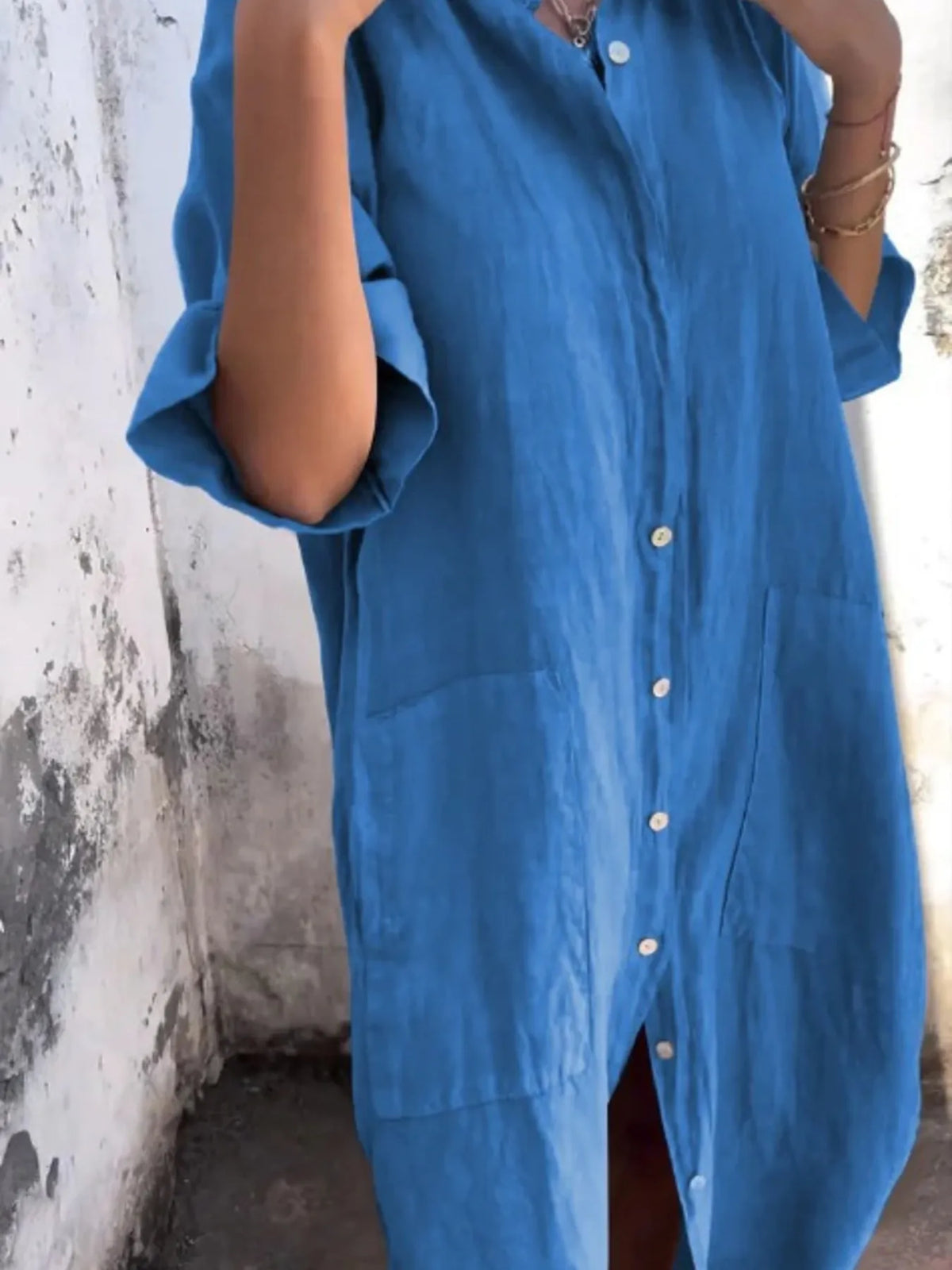 Full Size Casual Linen Button-Down Shirt Dress Plus Size - Ladyez