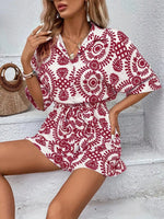 Printed Tie Waist Button Front Romper