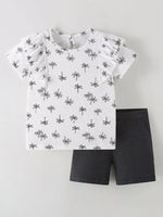 Children's Tropical Print Ruffle Sleeve Top & Shorts Set
