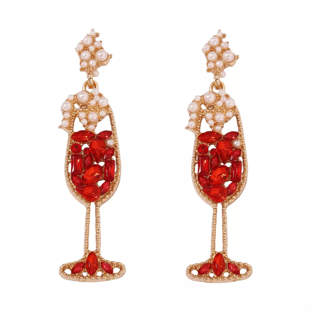 Champagne Glass Rhinestone Dangle Earrings