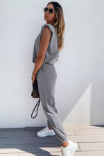 Padded Shoulder Top and Joggers Lounge Set - Ladyez