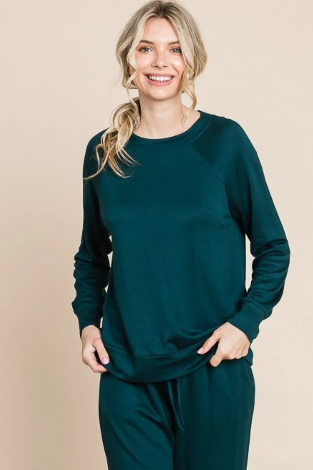 Super Lady Round Neck Raglan Sleeve Top and Drawstring Pants Lounge Set - Ladyez