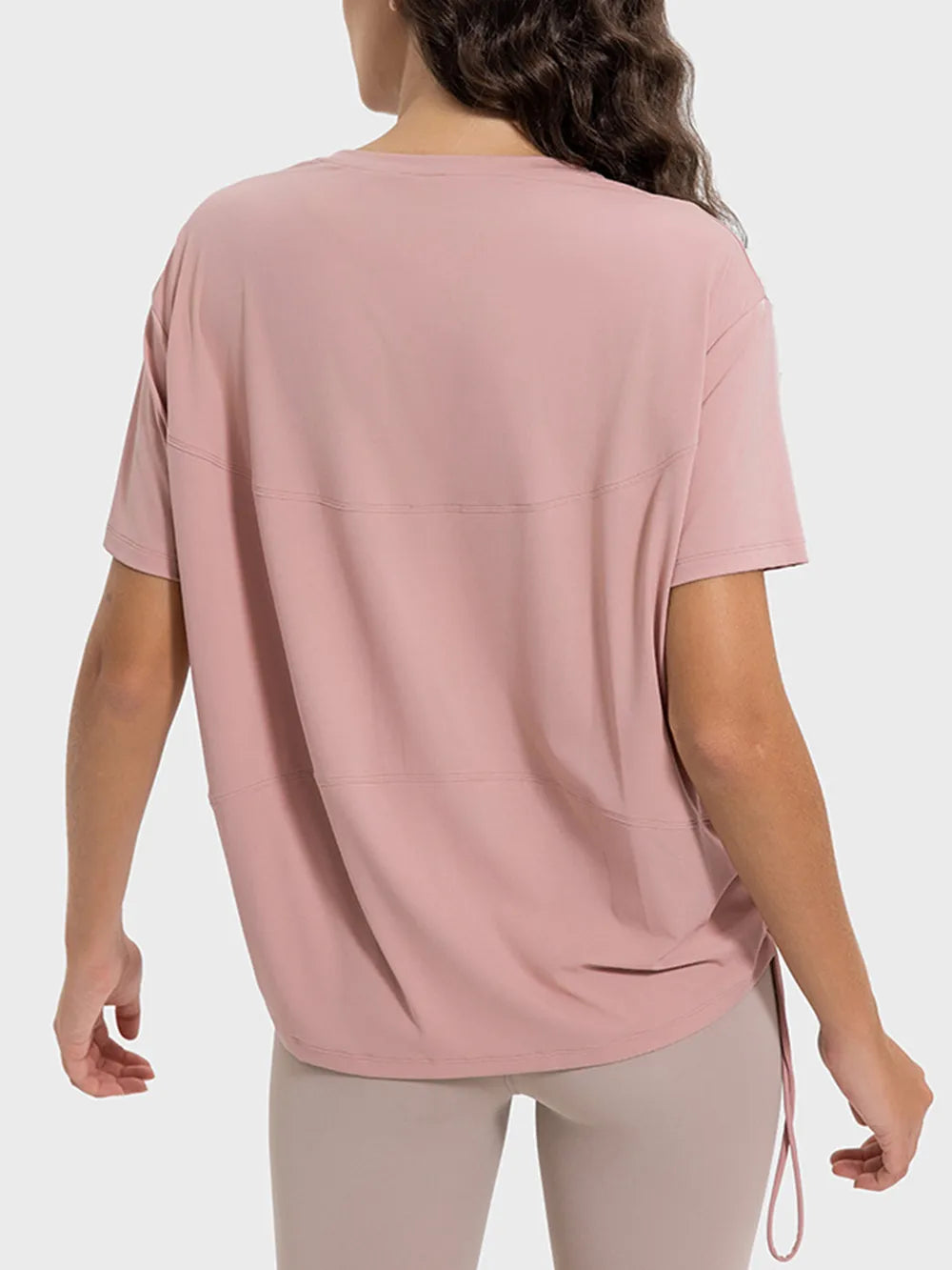 Millennia Drawstring Round Neck Short Sleeve Active T-Shirt - Ladyez