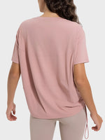 Millennia Drawstring Round Neck Short Sleeve Active T-Shirt - Ladyez