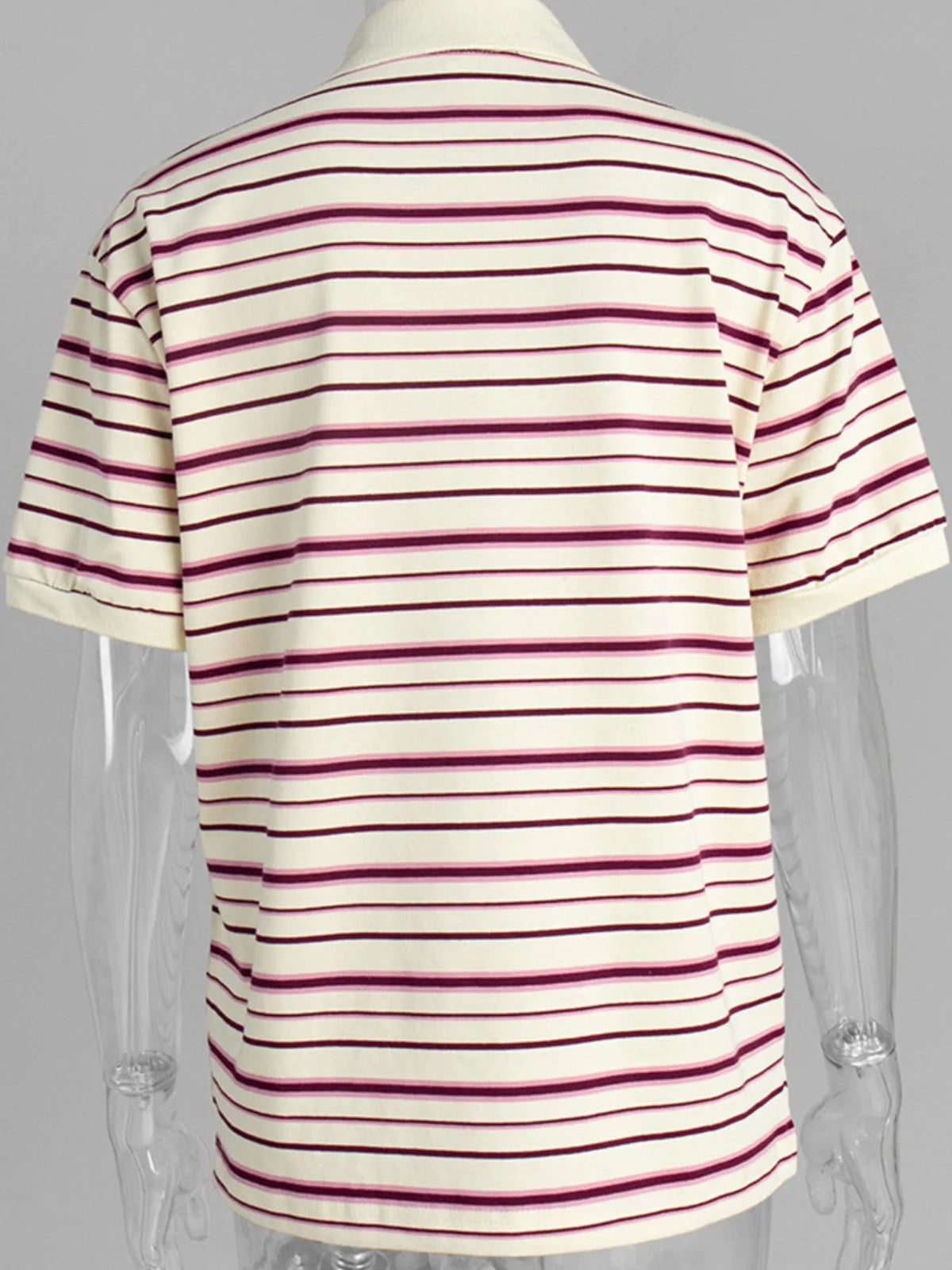 Striped Polo T-Shirt with Contrast Collar - Ladyez