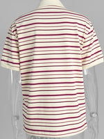 Striped Polo T-Shirt with Contrast Collar - Ladyez