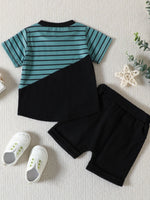Children's Striped Color Block Casual Top and Shorts Set