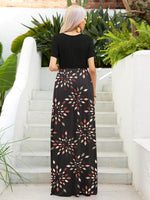 Printed Round Neck Short Sleeve Maxi Dress - Ladyez