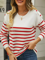 Nautical Striped Button Shoulder Knit Top