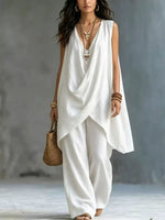 Sleeveless Asymmetrical Top and Wide-Leg Pants Set
