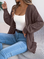 Openwork Open-Front Long Sleeve Cardigan