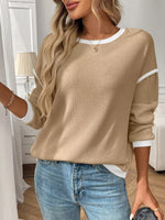 Ribbed Knit Contrast Trim Sweater