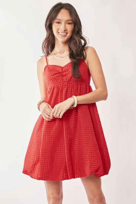 Davi & Dani Textured Sweetheart Neckline Bubble Hem Dress - Ladyez