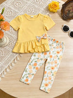 Children's Ruffle Top & Floral Print Pants Set