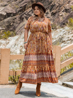 Plus Size Tie Waist Puff Sleeve Dress - Ladyez