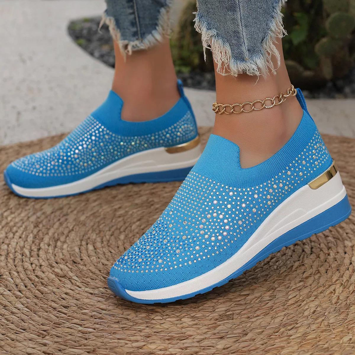 Rhinestone Round Toe Slip-Ons