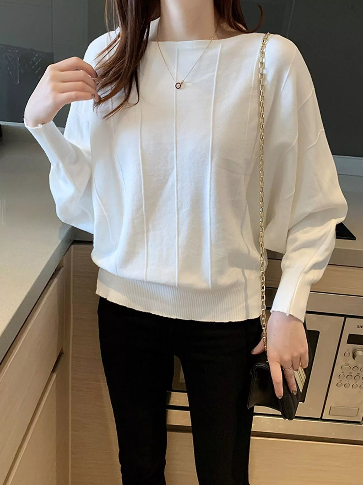Ribbed Hem Batwing Sleeve Knit Top