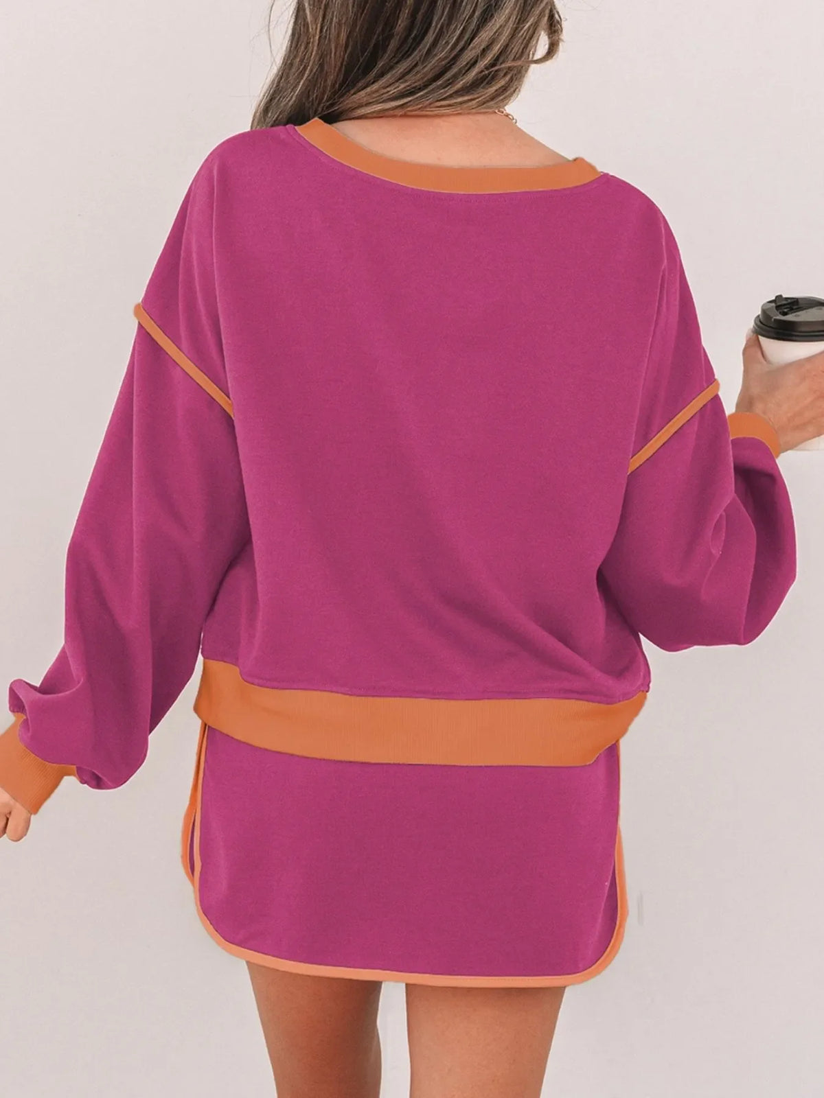 Contrast Trim Long Sleeve Top and Skort Set