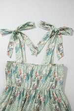 Smocked Printed Tie Shoulder Mini Cami Dress