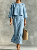 Full Size Solid Color Cropped Top and Midi Skirt Set Plus Size