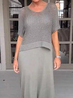 Full Size Openwork Knit Cover Up and Dress Set Plus Size