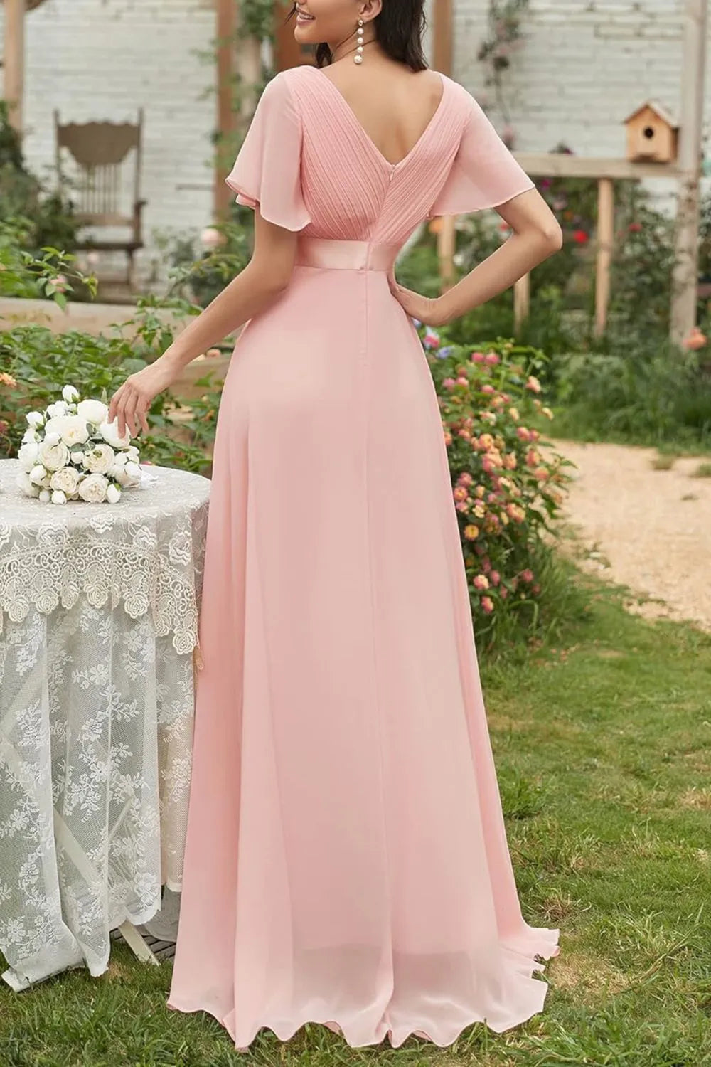 Surplice Flutter Sleeve Maxi Dress - Ladyez