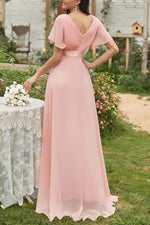 Surplice Flutter Sleeve Maxi Dress - Ladyez