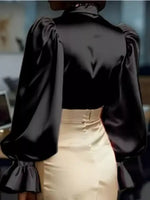Satin Button Up Flounce Sleeve Shirt