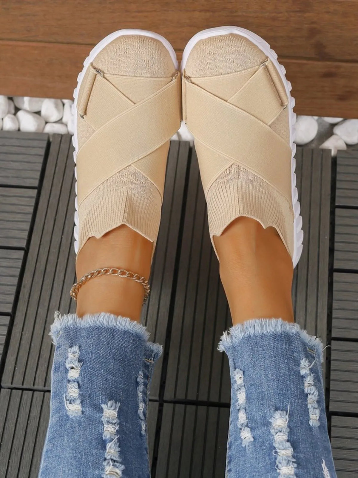 Crossover Strap Mesh Slip-Ons