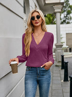V-Neck Long Sleeve T-Shirt - Ladyez