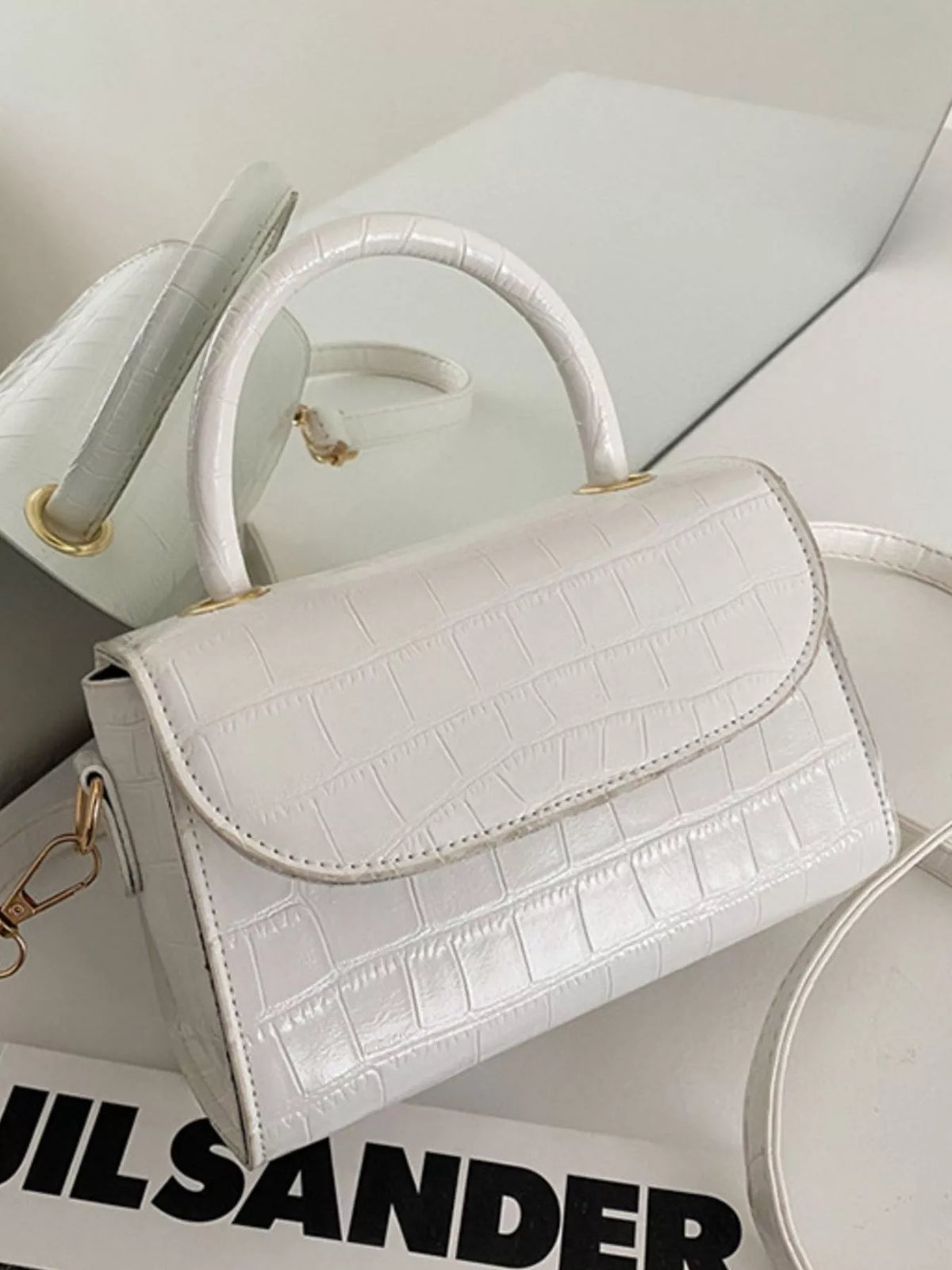 Crocodile Pattern Top Handle Crossbody Bag