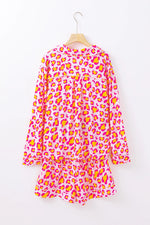 Leopard Collared Neck Long Sleeve Top and Shorts Lounge Set - Ladyez