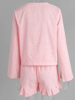 Tie Front Long Sleeve Top and Shorts Set