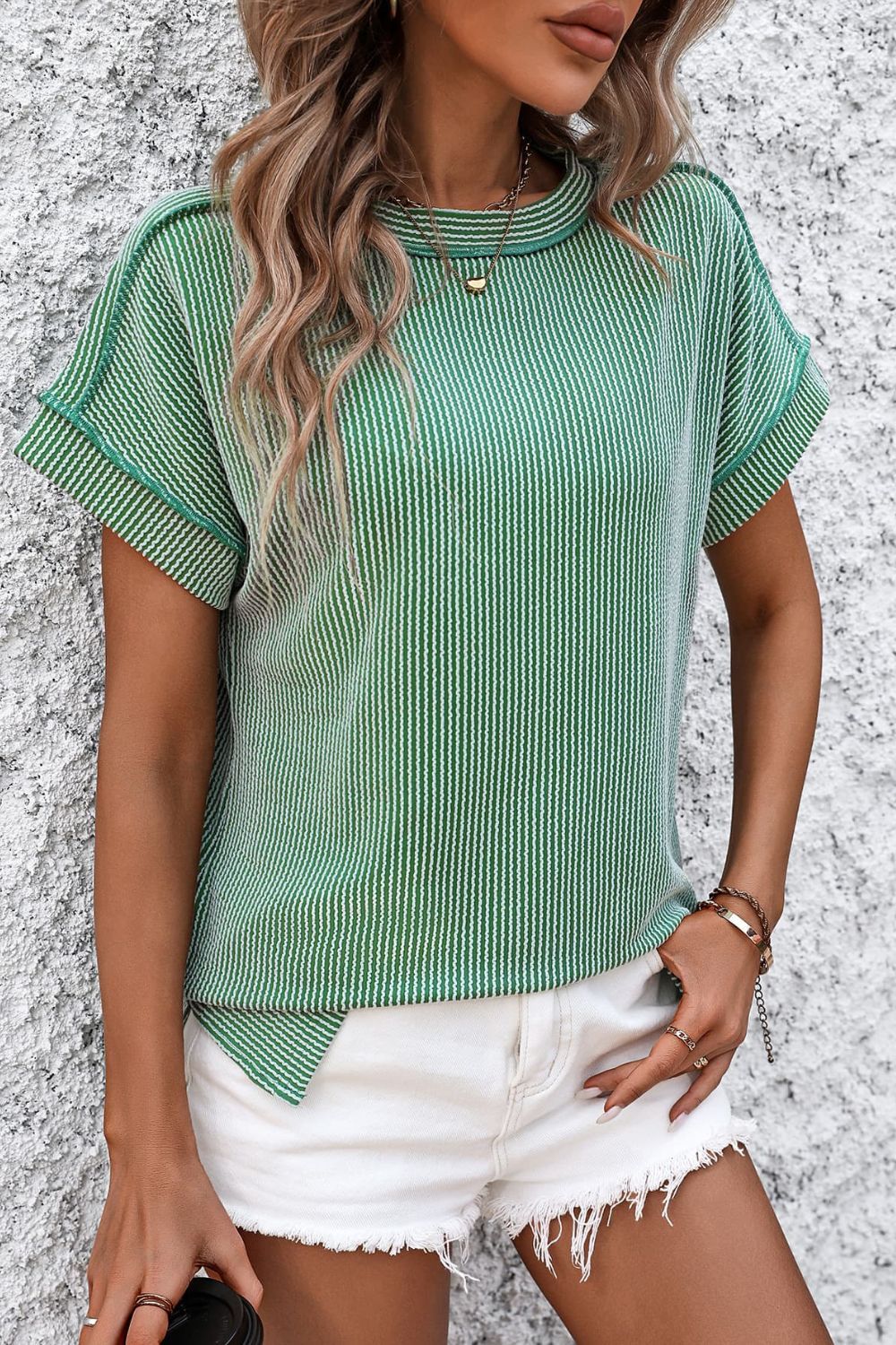Mandy Striped Round Neck Short Sleeve T-Shirt - Ladyez