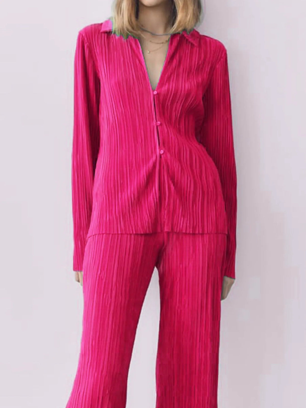 Texture Long Sleeve Top and Pants Lounge Set - Ladyez