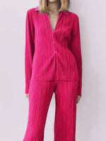 Texture Long Sleeve Top and Pants Lounge Set - Ladyez